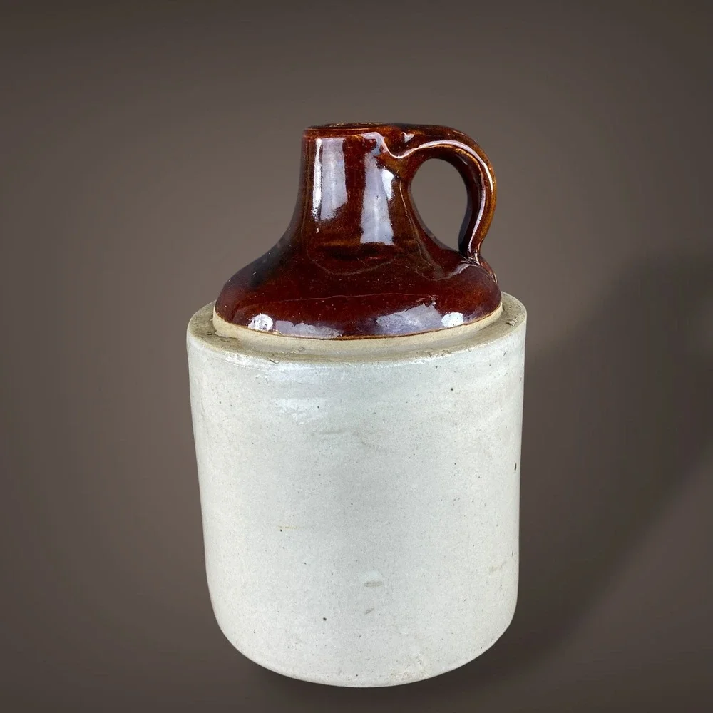 Stoneware Crock Jug Brown Glaze Handle Primitive Farmhouse Decor 9